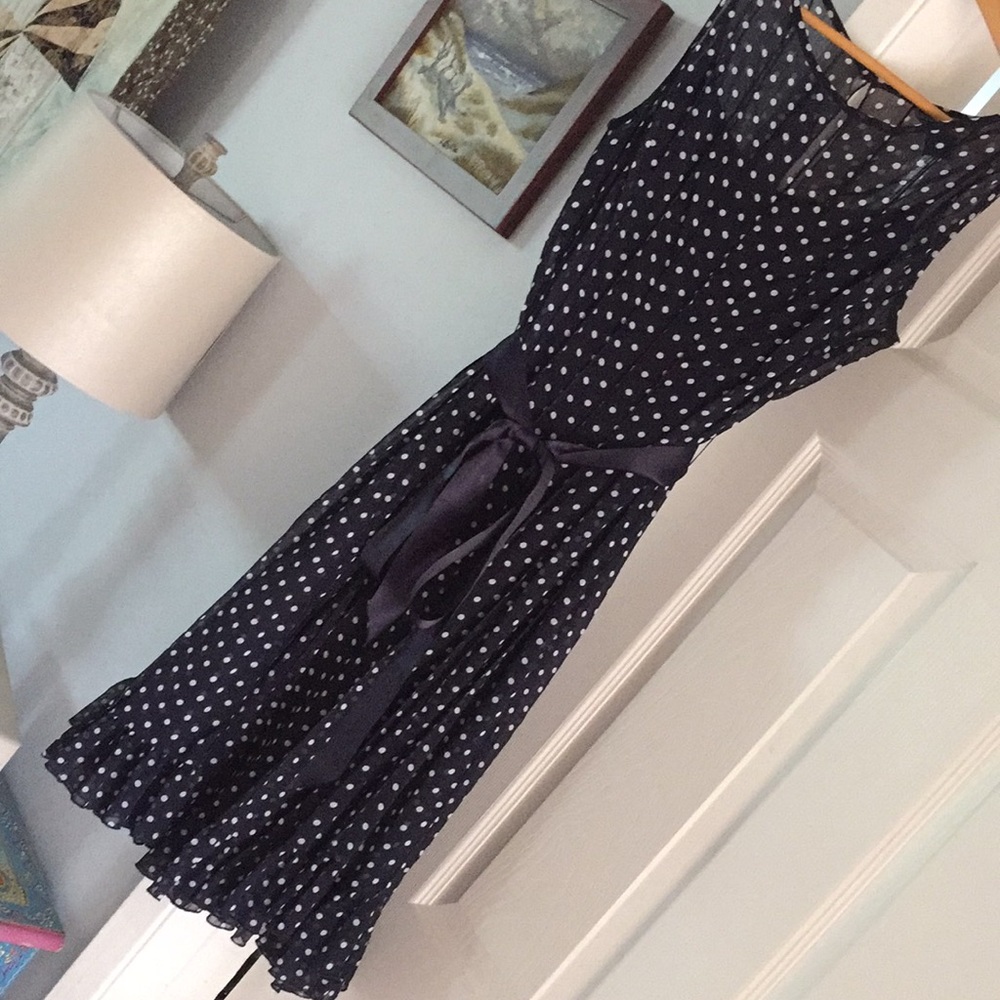 Sheer Navy Polka-dot Dress